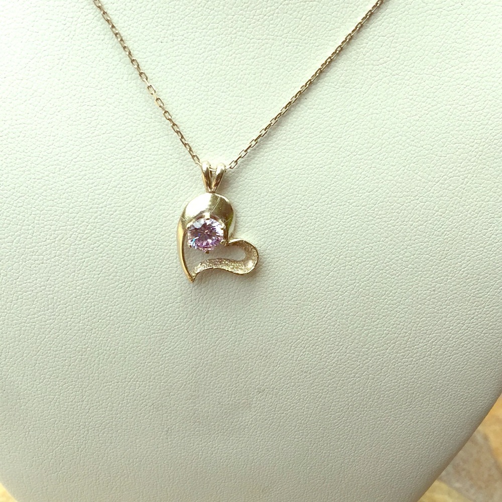 Sterling silver+stone heart pendent and chain